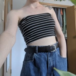 Cropped black & white stripe tube top/ bandeau